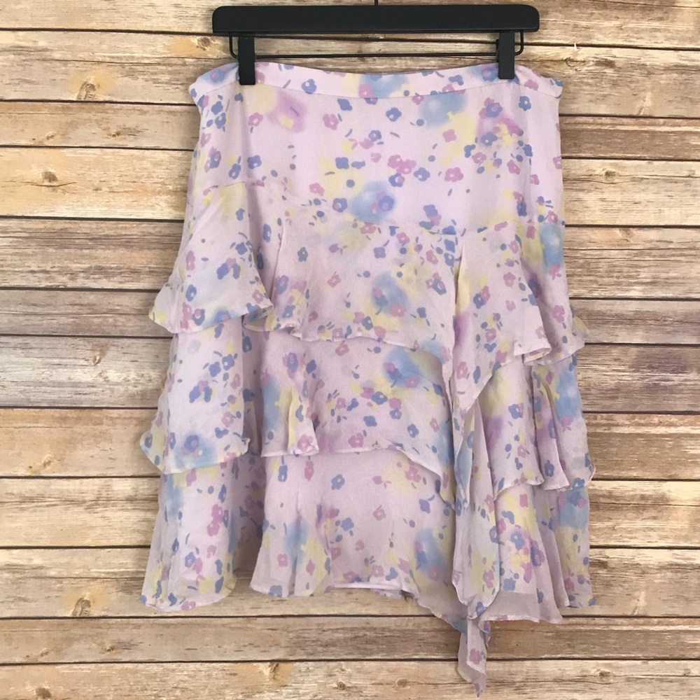 Banana Republic floral spring tiered silk skirt 12